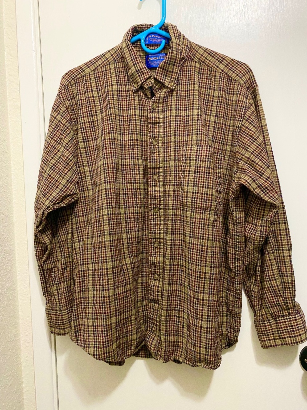 Sir Pendleton 100%  Wool Size L  Women’s Brown Checkered Long Sleeves